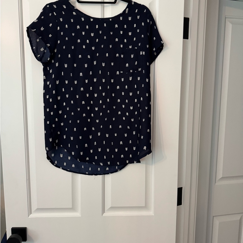 Le Lis Navy Blouse with White Accents